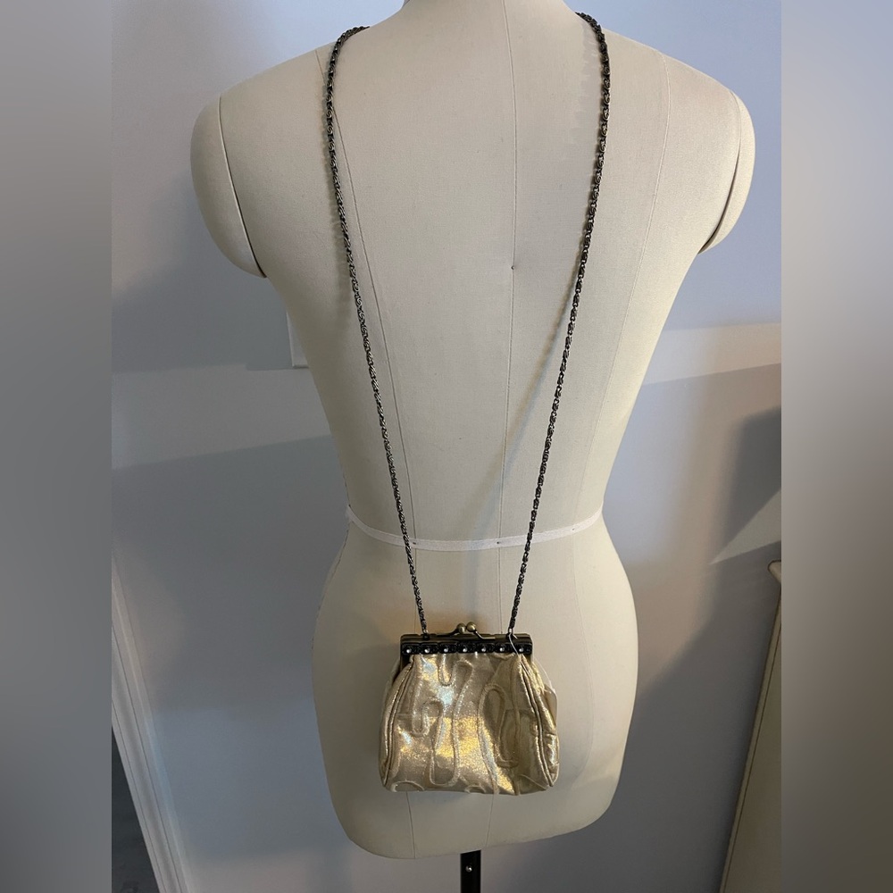 Small Gold Colored Designed Evening Bag With Rhinestones At Top -Cross Body-NWT